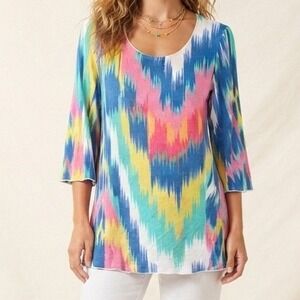 Miraclebody by Miraclesuit Tunic Top Ikat Print 3/4 Sleeve Multi M